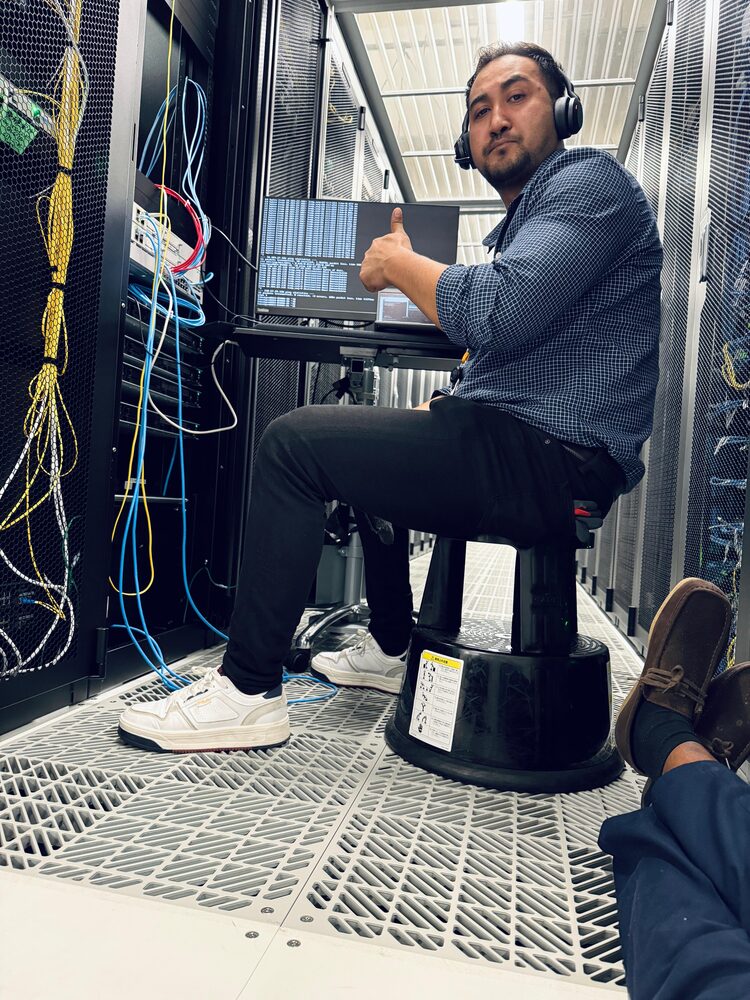 Prabin working hands-on in the data center